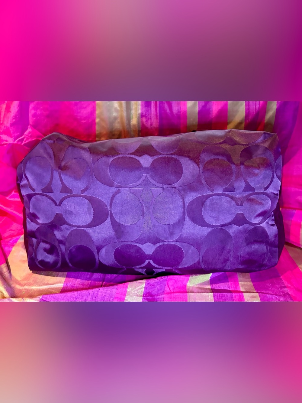 Coach Purple Getaway Signature Nylon Packable Weekender Tote Bag, Cosmetics Case - Picture 6 of 16